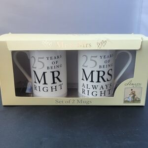 Mr Right & Mrs Always Right 25th Anniversary Coffee Mugs Set Amore By Juliana